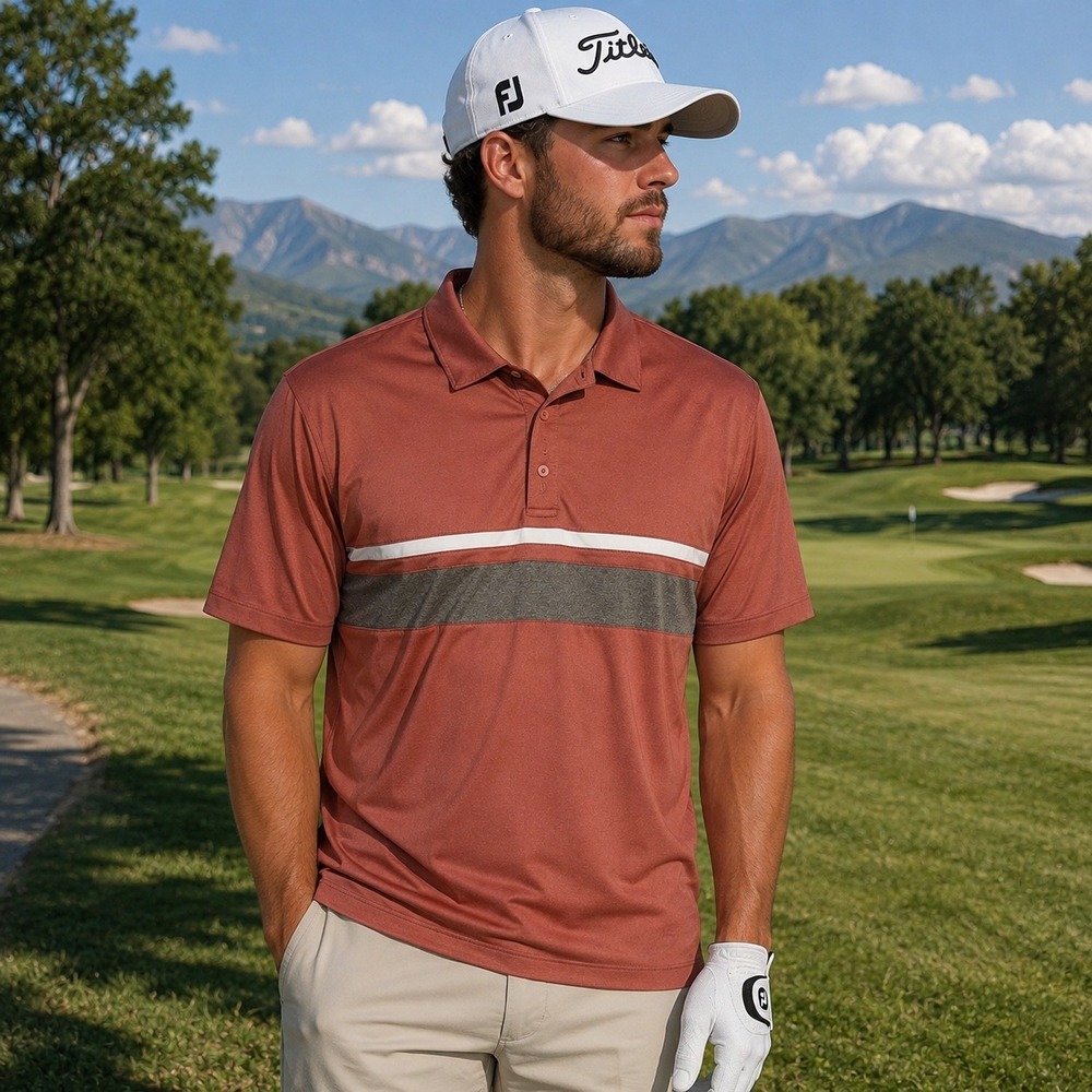 Matte Grey Shirt Mens Large Rust Orange Performance Golf Polo Striped Stretch